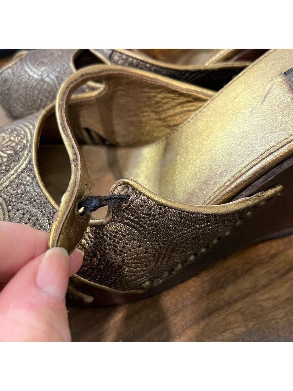 Prada Vintage Gold & Brown Wedge Shoes - Picture 6 of 7